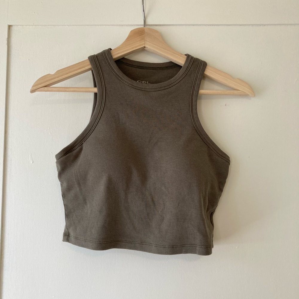 OGL Olive Green Ribbed Crop Tank Top